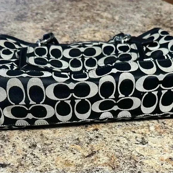 Coach Penelope Sig C Shoulder Bag Black Canvas Leather Jacquard Authenticated - Picture 14 of 16